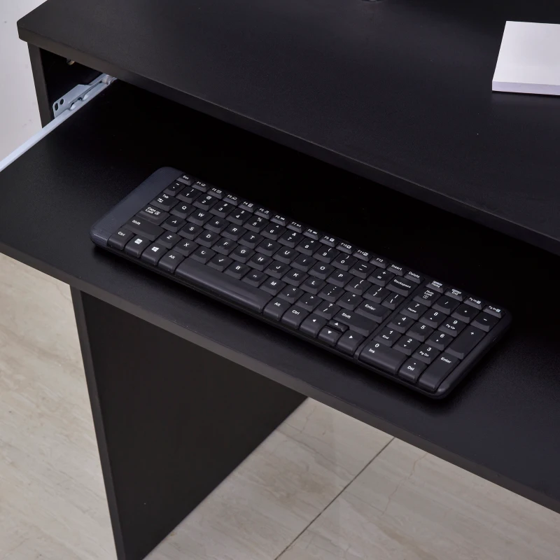 HOMCOM Computer Desk with Sliding Keyboard Tray Storage Drawer Shelf Home Office Workstation Black