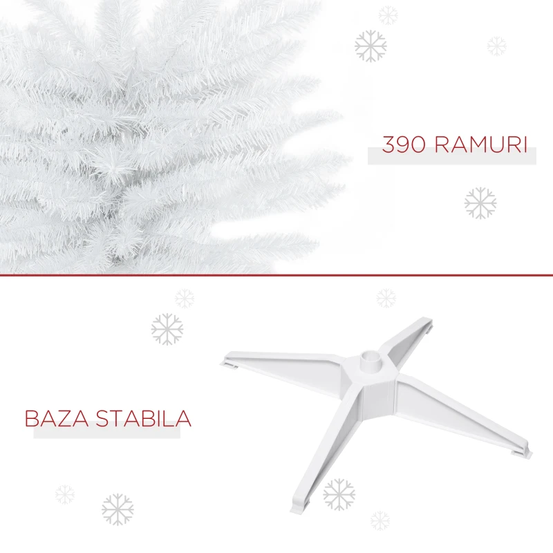HOMCOM Brad de Craciun artificial 180cm din PVC cu 390 ramuri si baza din plastic