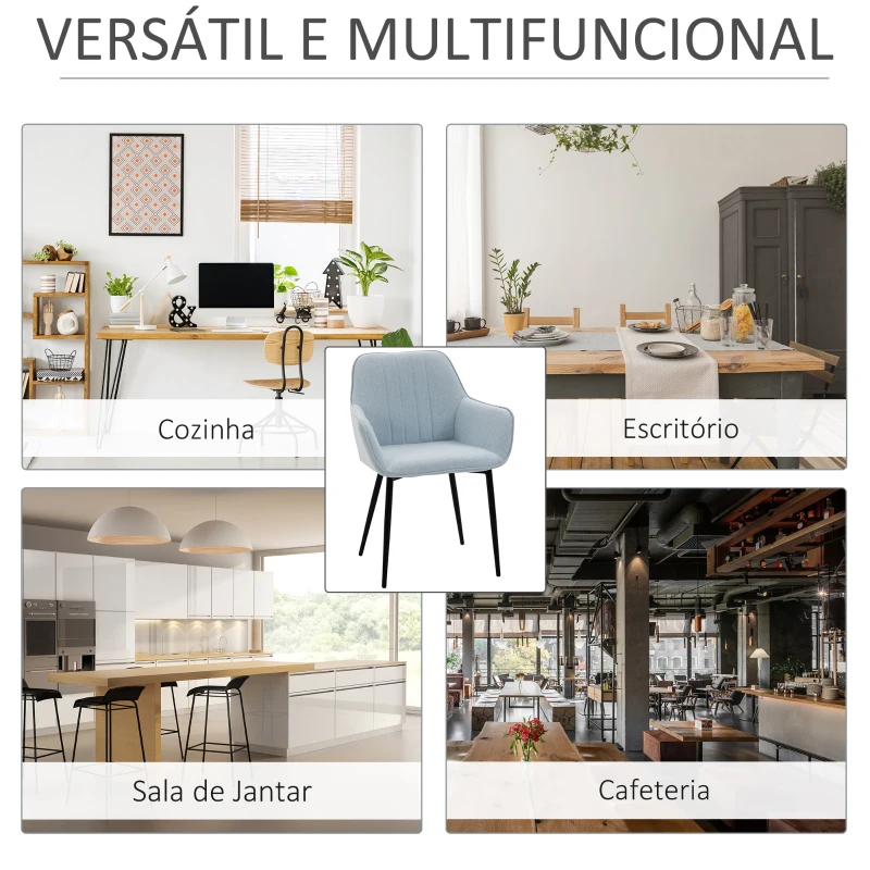 HOMCOM Conjunto de 2 Cadeiras de Sala de Jantar Estofadas em Linho com Encosto e Pés de Metal 59,5x56,5x81 cm Azul