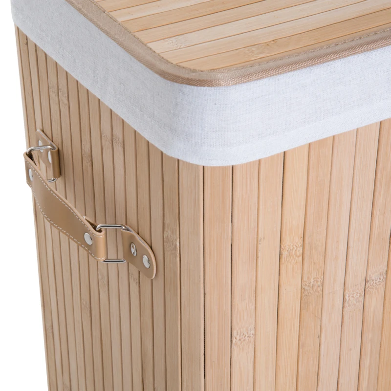 HOMCOM Cos de rufe din bambus cu capac si geanta detasabila din material, 40x30x60cm, natural