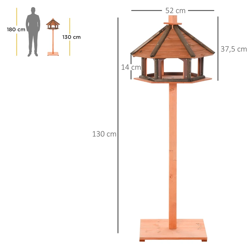 PawHut Wooden Bird Table Bird Feeding Station Playstand with Roof 130Hcm for Outdoor Brown