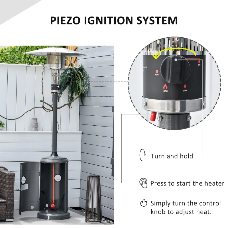 Outsunny 12.5KW Outdoor Gas Patio Heater Standing Propane Heater w/ Wheels Dust Cover