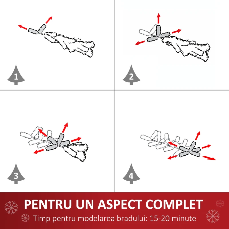 HOMCOM Brad de Craciun cu zapada cu fructe de culoare alb, baza pliabila 603 ramuri 180cm