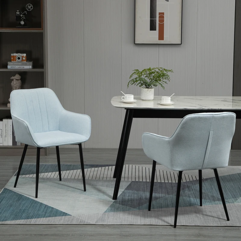 HOMCOM Conjunto de 2 Cadeiras de Sala de Jantar Estofadas em Linho com Encosto e Pés de Metal 59,5x56,5x81 cm Azul