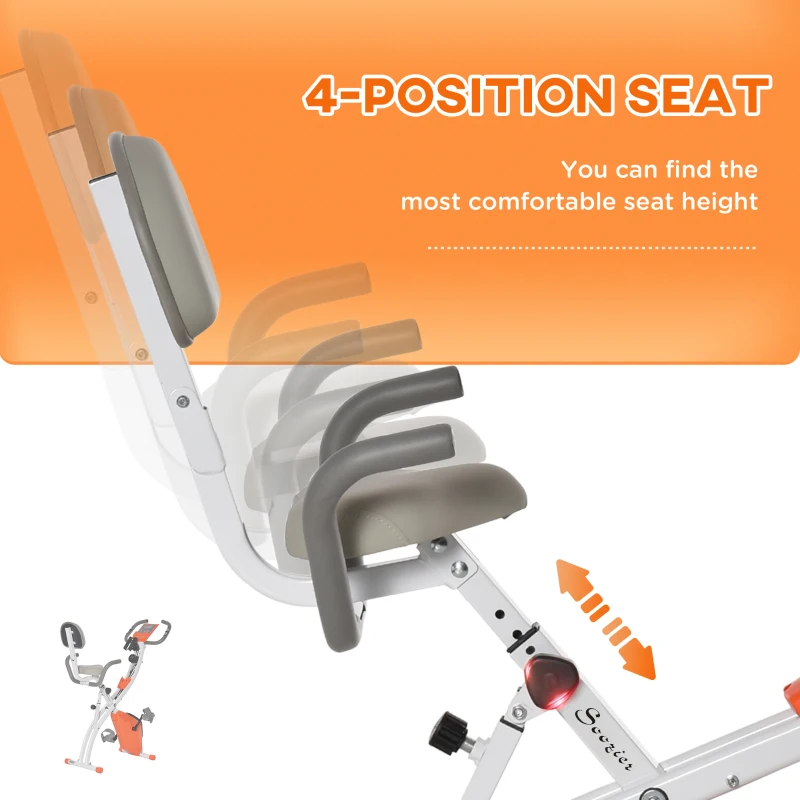 HOMCOM 2-in-1 Folding Exercise Bike with 8-Level Magnetic Resistance, Arm Resistance Band, Pulse Sensor, Orange(m-5)