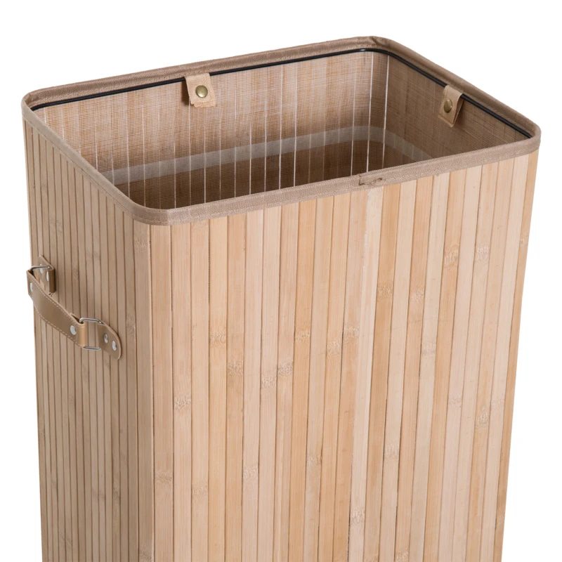 HOMCOM Cos de rufe din bambus cu capac si geanta detasabila din material, 40x30x60cm, natural
