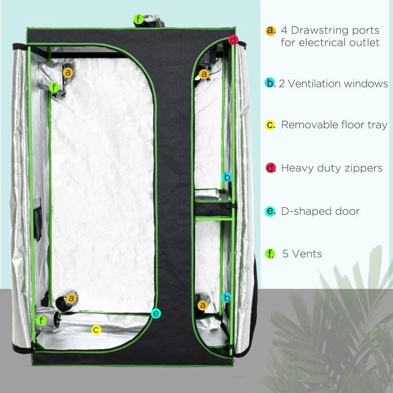 Outsunny Mylar Hydroponic Grow Tent with Adjustable Vents and Floor Tray for Indoor Plant Growing 120 x 90 x 200cm