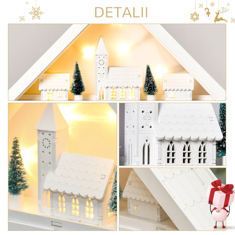 HOMCOM Calendar de Advent din Lemn 24 de Sertare Satul de Craciun cu Brazi si Lumini