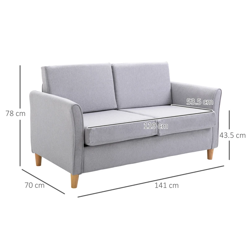 HOMCOM Loveseat Armchair, Grey, Linen Upholstery, Modern Style,  w/Armrest
