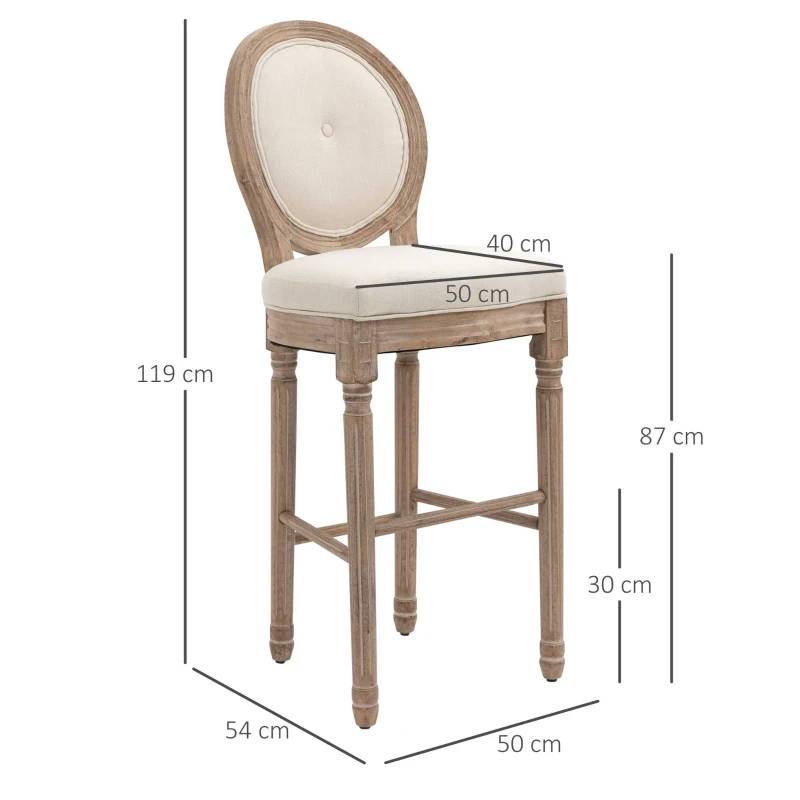 HOMCOM Barhocker in Vintage-Design, mit Fußstütze und Nivilierfüßen, 50 cm x 54 cm x 119 cm, Braun + Cremeweiß