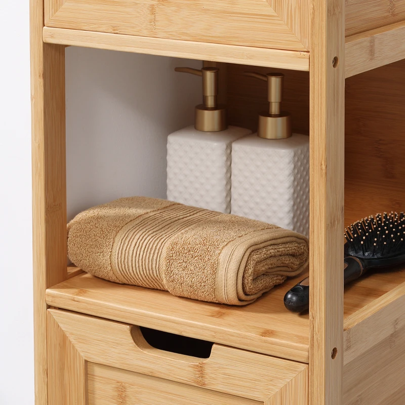 kleankin Bamboo Bathroom Cabinet with 1 Shelf, 2 Drawers, 30 cm x 30 cm x 90 cm; Natural