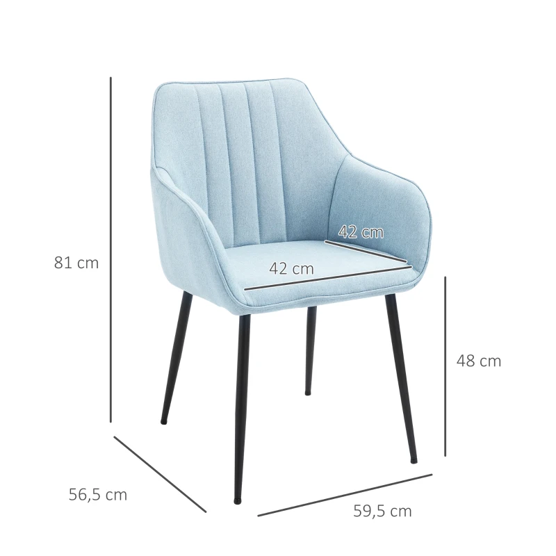 HOMCOM Conjunto de 2 Cadeiras de Sala de Jantar Estofadas em Linho com Encosto e Pés de Metal 59,5x56,5x81 cm Azul