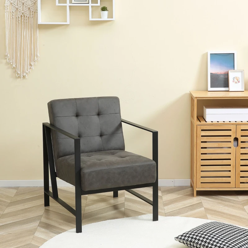 HOMCOM Sessel, Stuhl, modernes Design, Knopfverzierung, Stahlrahmen, dicke Polsterung, dunkelgrau, 62 x 77 x 84cm