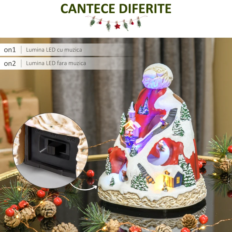 HOMCOM Sat de Craciun Luminos cu 4 Schiori si 8 Melodii, Decoratiune de Craciun cu Lumini LED Colorate