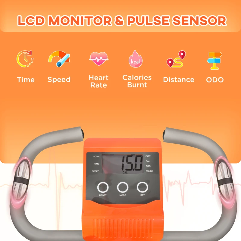 HOMCOM 2-in-1 Folding Exercise Bike with 8-Level Magnetic Resistance, Arm Resistance Band, Pulse Sensor, Orange(m-4)