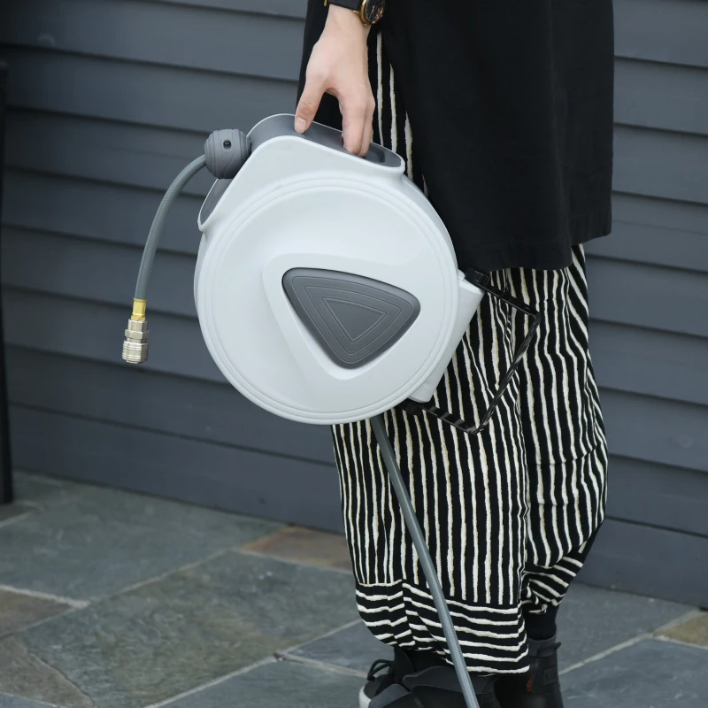 DURHAND Retractable Air Hose Reel 10m+ 90cm Hose Diameter 3/ 8" 9.5mm, Hose Connector 1/ 4" BSP, Wall Mount Auto Rewind Hose- Reel