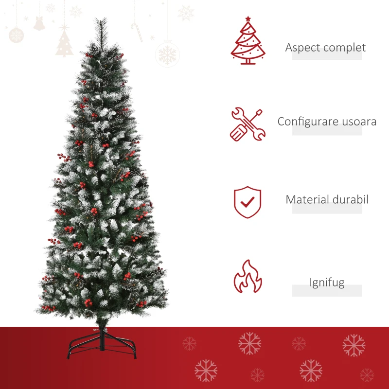 HOMCOM Brad de Craciun cu fructe si conuri de brad, baza detasabila Φ70x180cm