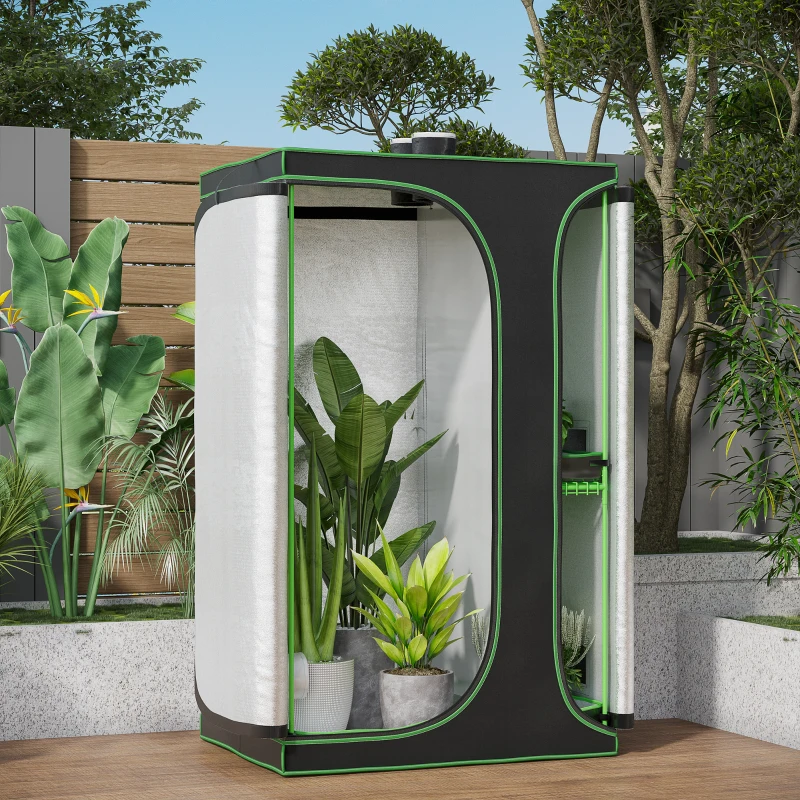 Outsunny Mylar Hydroponic Grow Tent with Adjustable Vents and Floor Tray for Indoor Plant Growing 120 x 90 x 200cm