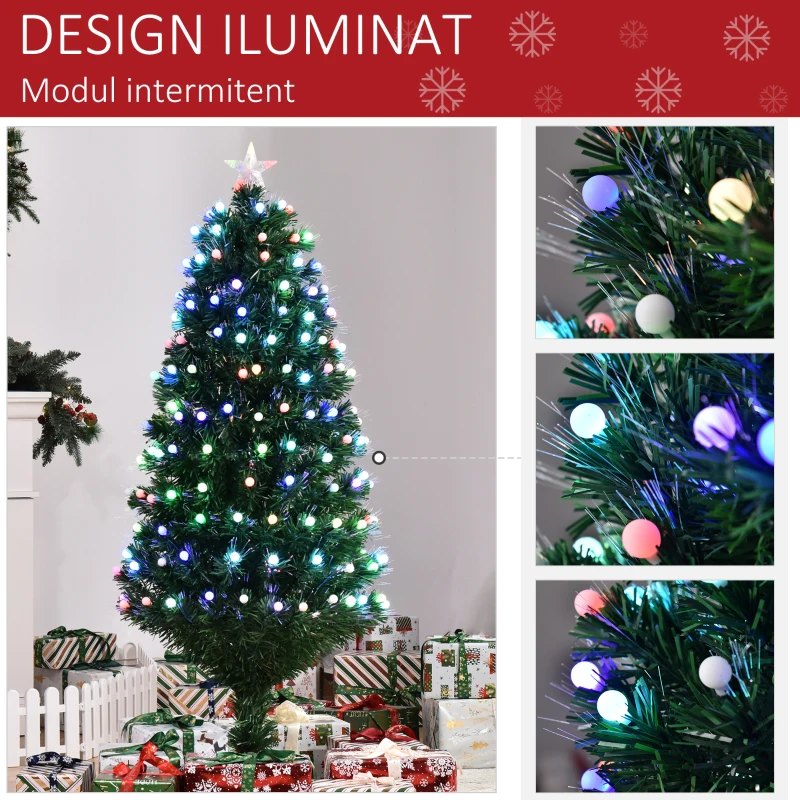 HOMCOM Brad de Craciun Artificial Inalt de 150 cm cu 170 de Lumini LED si Fibre Optice