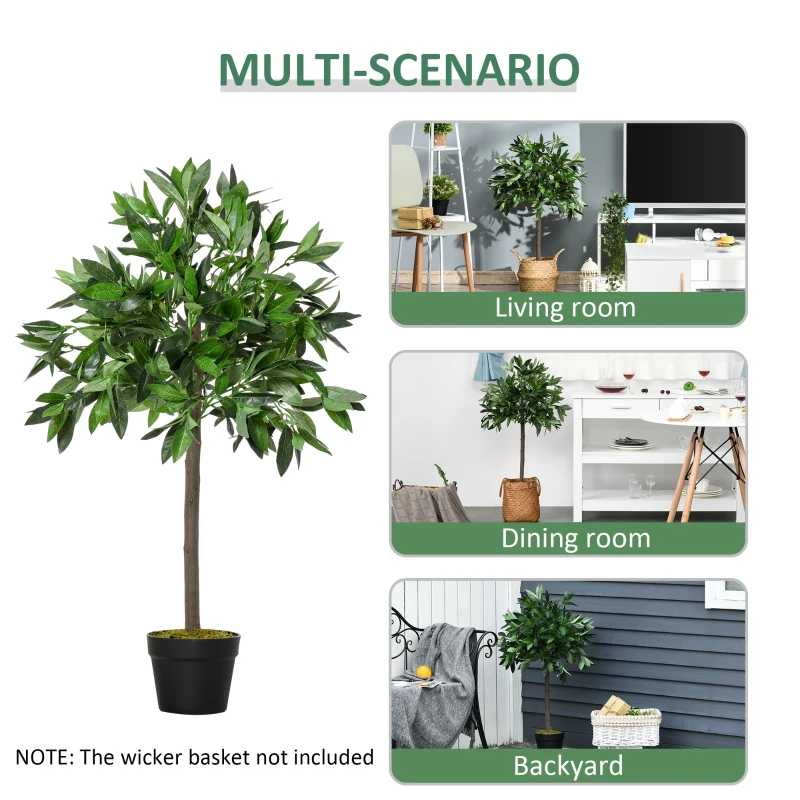 Outsunny Set of 2 90cm/3FT Artificial Bay Laurel Topiary Trees with Pot Fake Indoor Outdoor Greenery Plant Home Decor Green