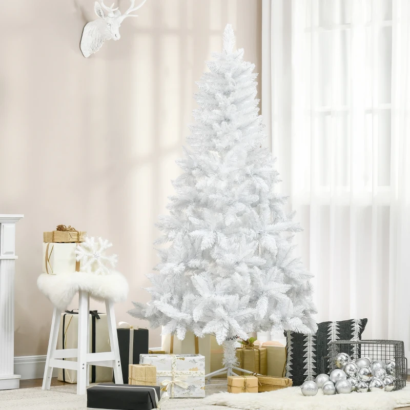 HOMCOM Albero di Natale Bianco con 550 Rami in PVC per Uso Interno, Ø102  x 180cm