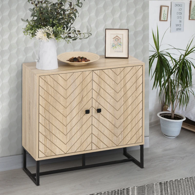 HOMCOM Steel Frame MDF 2-Tier Storage Cabinet Oak Tone