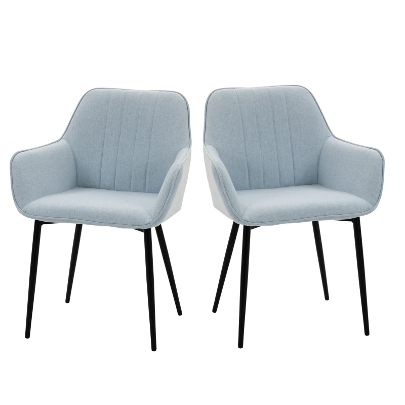 HOMCOM Conjunto de 2 Cadeiras de Sala de Jantar Estofadas em Linho com Encosto e Pés de Metal 59,5x56,5x81 cm Azul