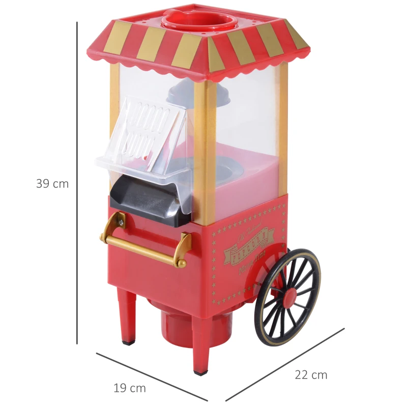 HOMCOM Máquina de Pipocas Máquina de Fazer Pipocas Estilo Vintage Portátil 1200W 22x19239cm Vermelha