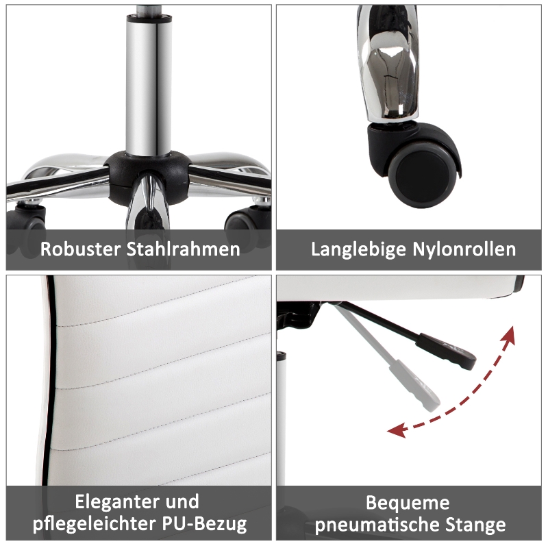 HOMCOM Friseurstuhl, Salonstuhl mit Rückenlehne, Höhenverstellbar, Stahl PU, Weiß, 48 x 52 x 78-90 cm