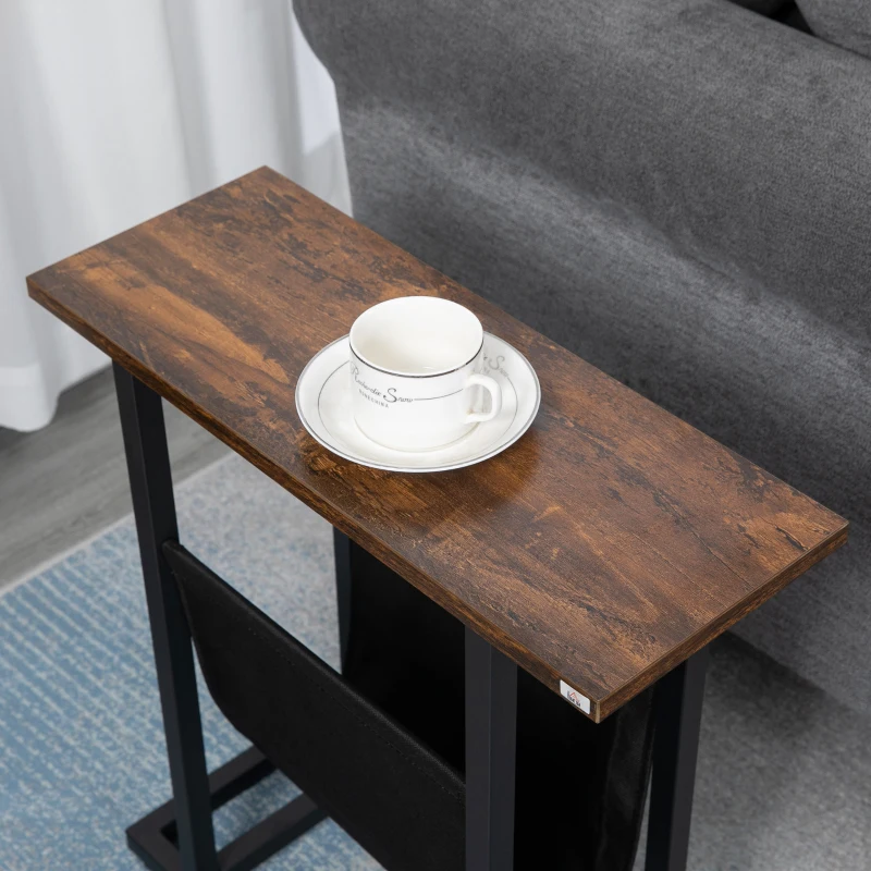 HOMCOM bijzettafel, nachtkastje, smal design, met stoffen vak, staal, donkerbruin+zwart, 49 x 19 x 55 cm(m-8)