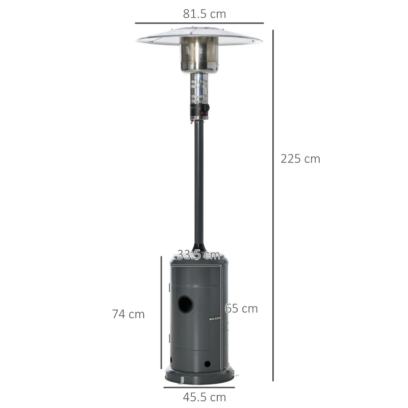 Outsunny 12.5KW Outdoor Gas Patio Heater Standing Propane Heater w/ Wheels Dust Cover