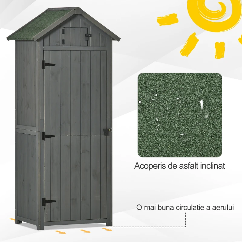 Outsunny Dulap pentru gradina pentru unelte din lemn impermeabil, 77x54.2x179cm – gri