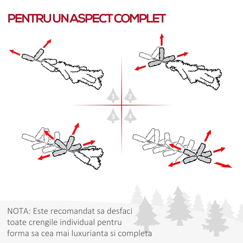 HOMCOM Pom de Craciun 210cm din PVC cu 499 de Ramuri si Baza din Plastic Verde