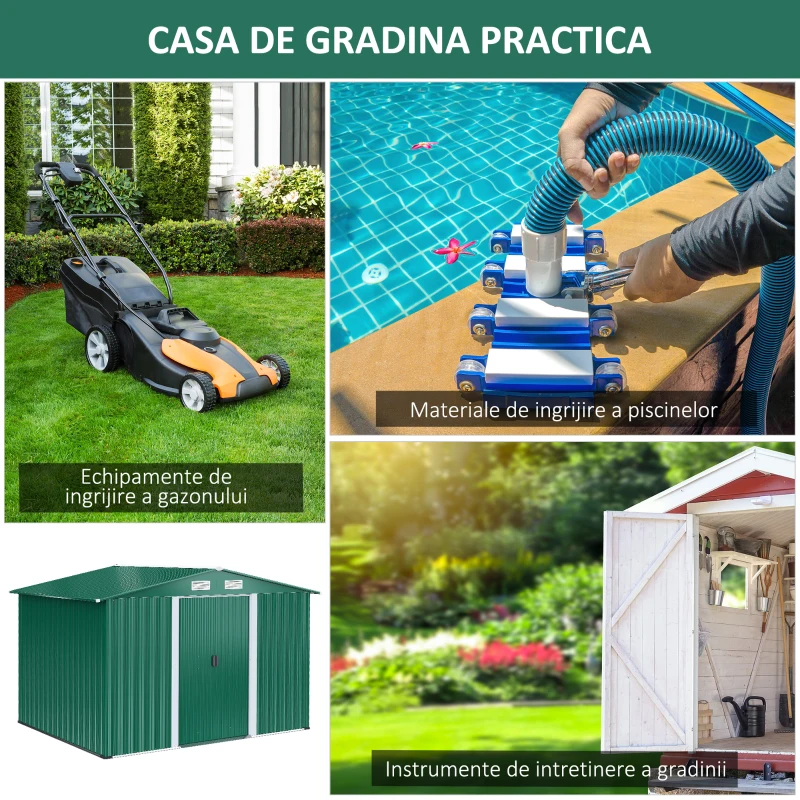Outsunny Dulap pentru Ustensile de Gradina din Latime din Otel, 246 x 192.5 x 177.5 cm, Verde(m-7)