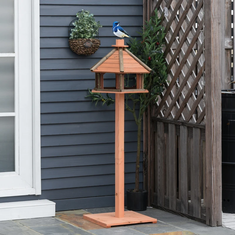 PawHut Wooden Bird Table Bird Feeding Station Playstand with Roof 130Hcm for Outdoor Brown