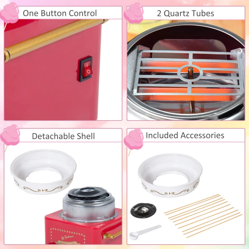 HOMCOM Electric Candy Floss Machine, 450W-Red