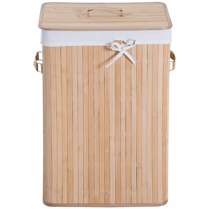HOMCOM Cos de rufe din bambus cu capac si geanta detasabila din material, 40x30x60cm, natural