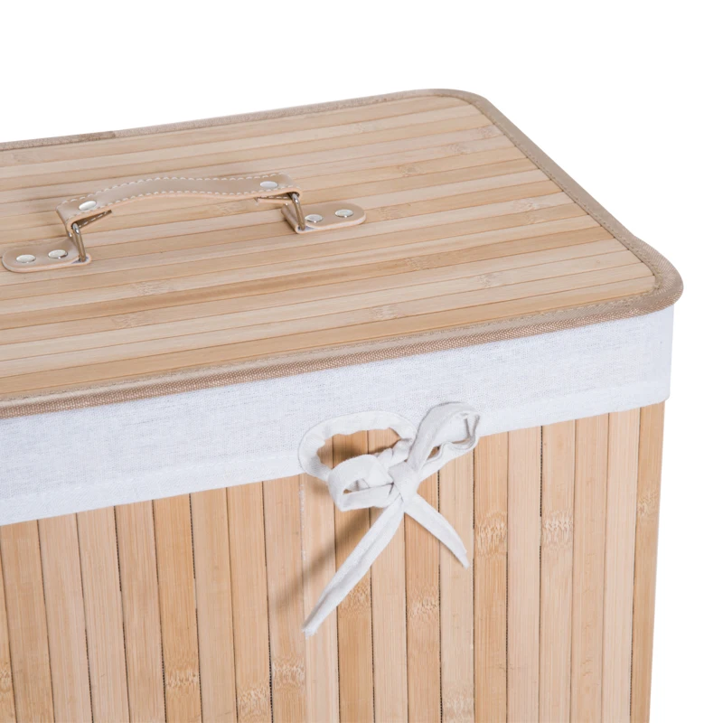 HOMCOM Cos de rufe din bambus cu capac si geanta detasabila din material, 40x30x60cm, natural