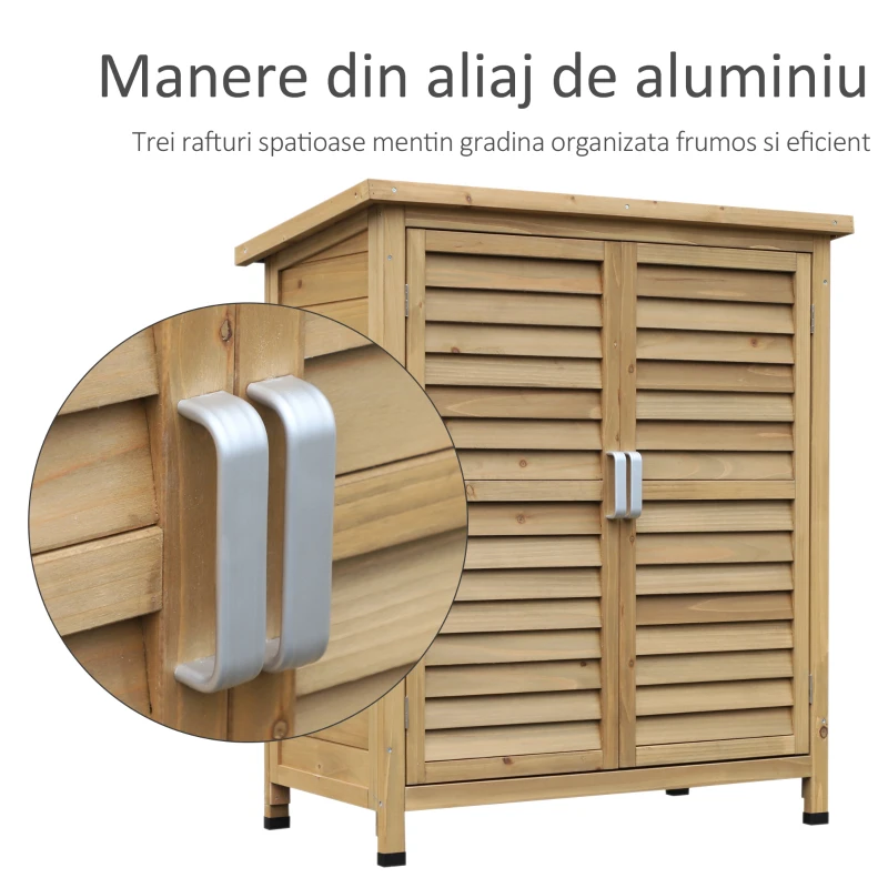 Outsunny Dulap de grădină din lemn de brad cu acoperiș din bitum impermeabil, 87x46.5x96.5cm