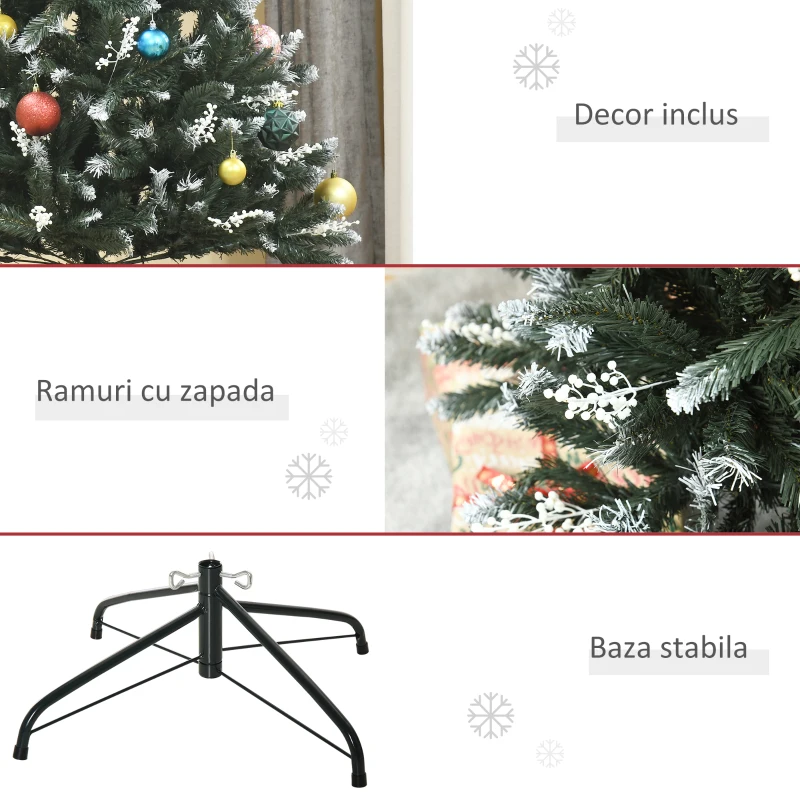 HOMCOM Brad de Craciun cu zapada cu fructe de culoare alb, baza pliabila 603 ramuri 180cm