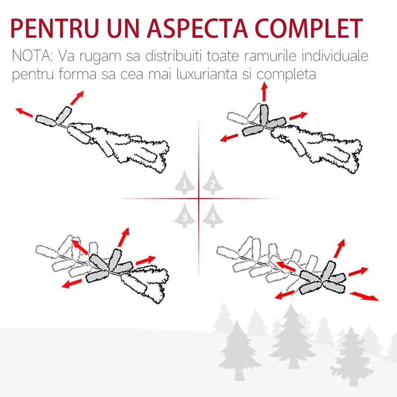 Brad de Crăciun HOMCOM 180cm, Pin artificial cu 696 de ramuri, bază rabatabilă detașabilă