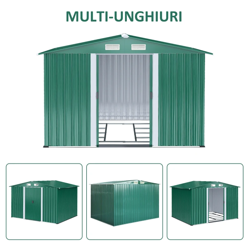 Outsunny Dulap pentru Ustensile de Gradina din Latime din Otel, 246 x 192.5 x 177.5 cm, Verde(m-6)