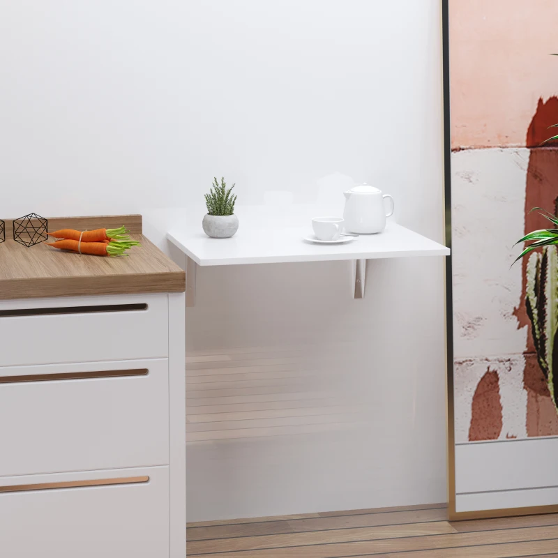 HOMCOM Mesa Dobrável de Parede Mesa Auxiliar Suspensa para Cozinha Sala de Jantar 60x40x20cm Branco