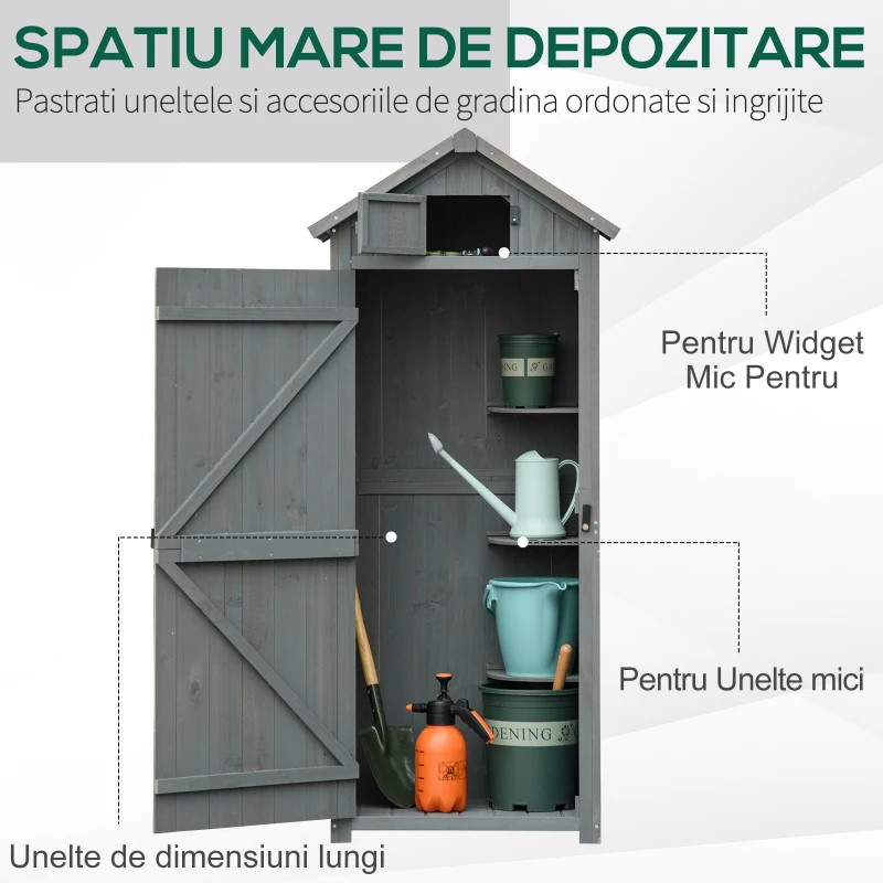 Outsunny Dulap pentru gradina pentru unelte din lemn impermeabil, 77x54.2x179cm – gri
