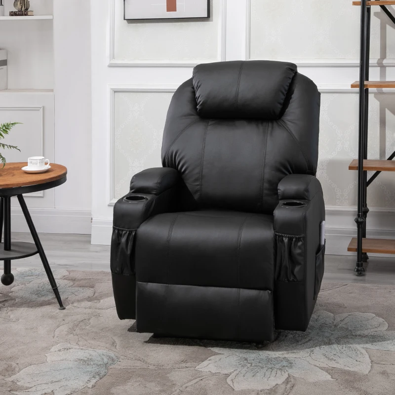 HOMCOM elektrischer Massagesessel Relaxsessel Fernsehsessel Massagefunktion Liegefunktion Kunstleder Holz Metall Schaumstoff Schwarz 82 x 97 x 110 cm