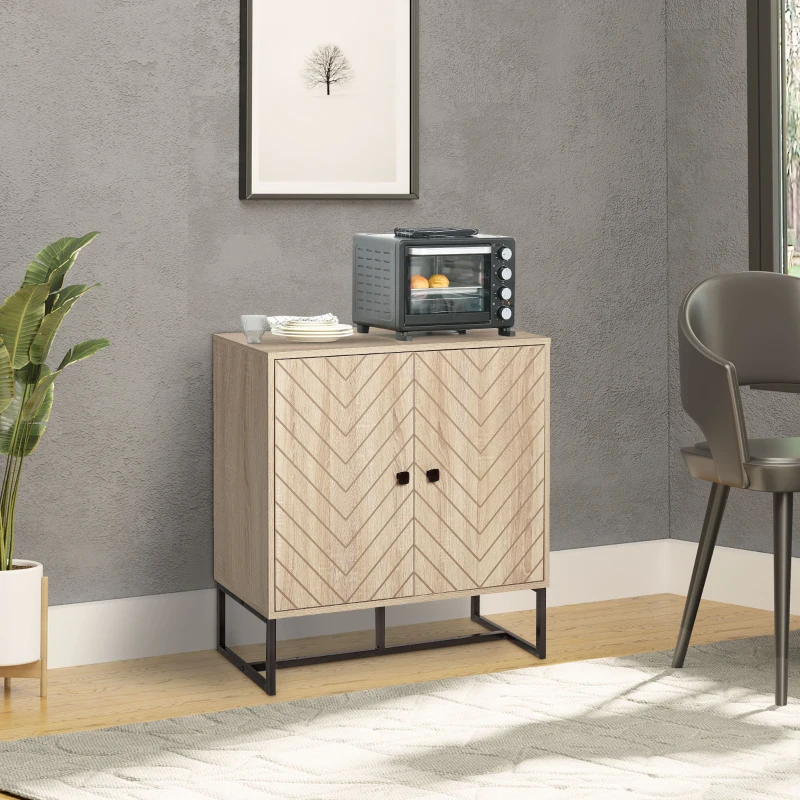 HOMCOM Steel Frame MDF 2-Tier Storage Cabinet Oak Tone