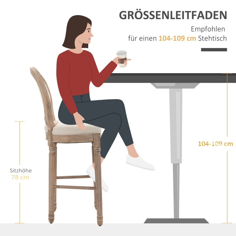 HOMCOM Barhocker in Vintage-Design, mit Fußstütze und Nivilierfüßen, 50 cm x 54 cm x 119 cm, Braun + Cremeweiß