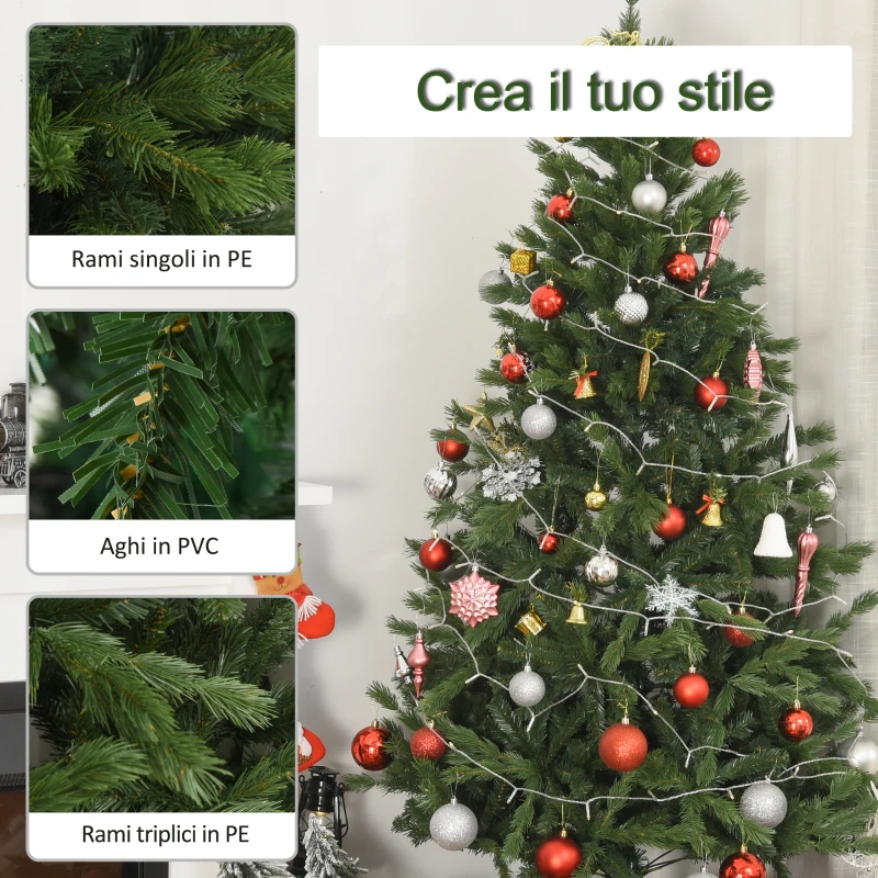 HOMCOM Albero di Natale Artificiale Gigante 210cm Realistico, Decorazione di Natale con 934 Rami, Base Pieghevole e Rimovibile
