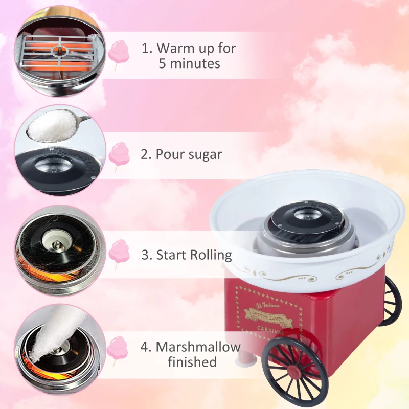 HOMCOM Electric Candy Floss Machine, 450W-Red