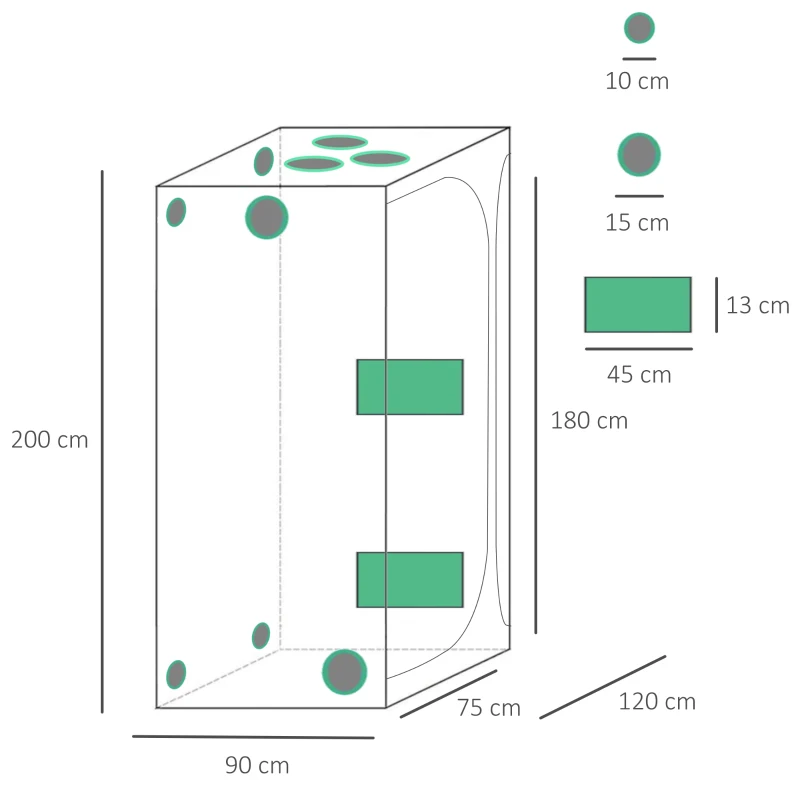 Outsunny Mylar Hydroponic Grow Tent with Adjustable Vents and Floor Tray for Indoor Plant Growing 120 x 90 x 200cm